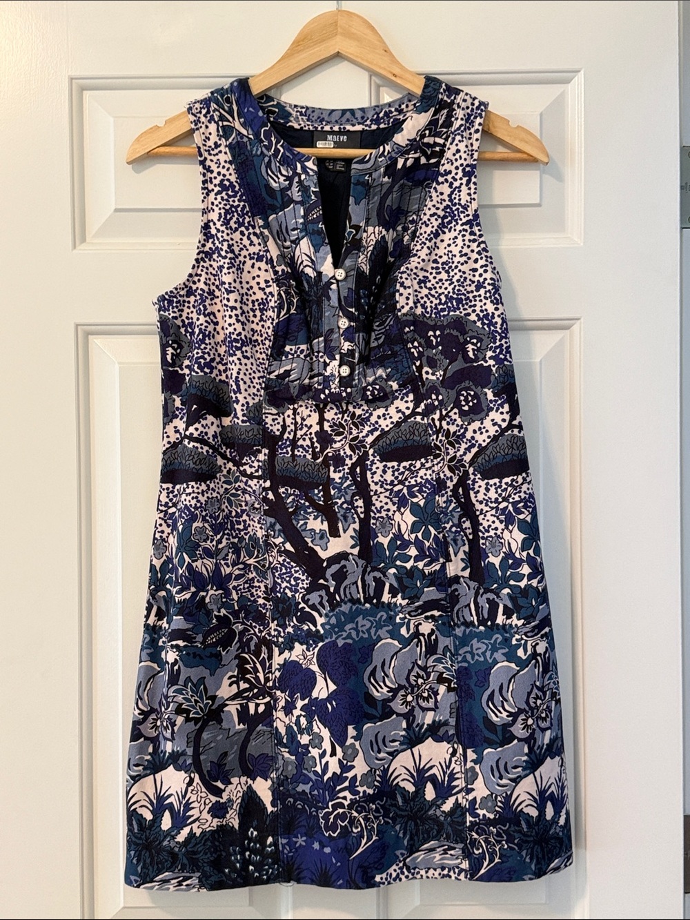 Anthropologie Blue and White Floral Sleeveless Dress